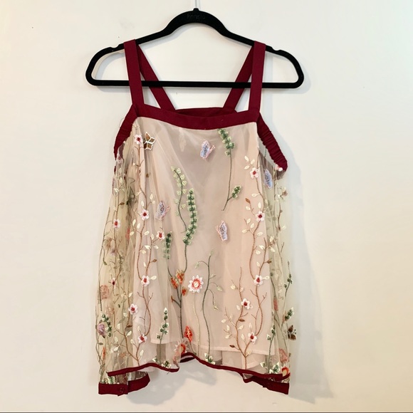 ENTRO Floral Embroidered Cold Shoulder Sleeved Top - Picture 5 of 10